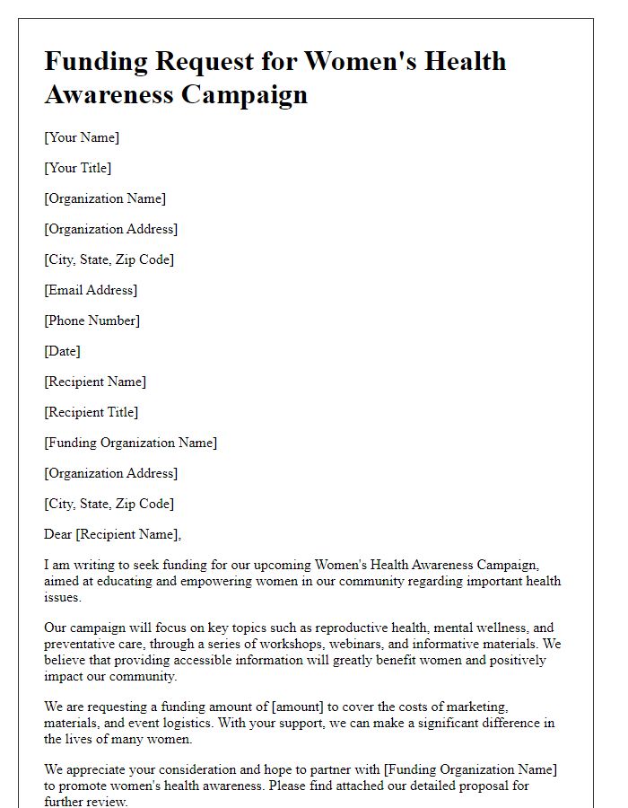 Letter template of funding request for womens health awareness campaigns