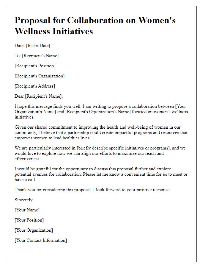 Letter template of proposal for collaboration on womens wellness initiatives