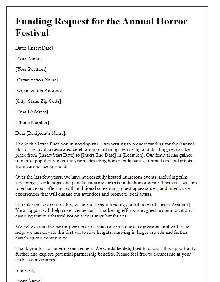 Letter template of horror festival funding request