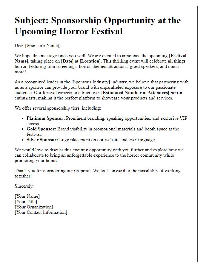 Letter template of horror festival sponsorship pitch