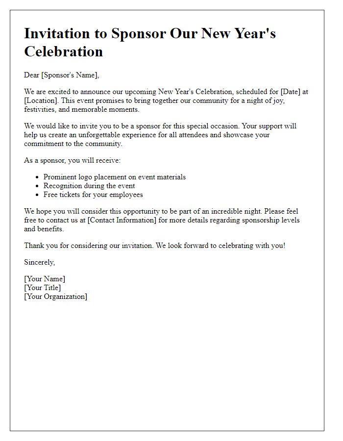 Letter template of Invitation for New Years Celebration Sponsorship