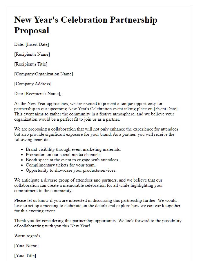 Letter template of New Year's Celebration Partnership Proposal