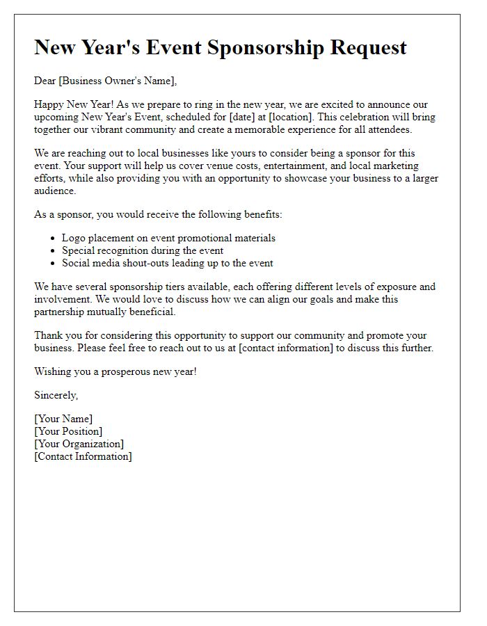 Letter template of New Year's Event Sponsorship Request for Local Businesses