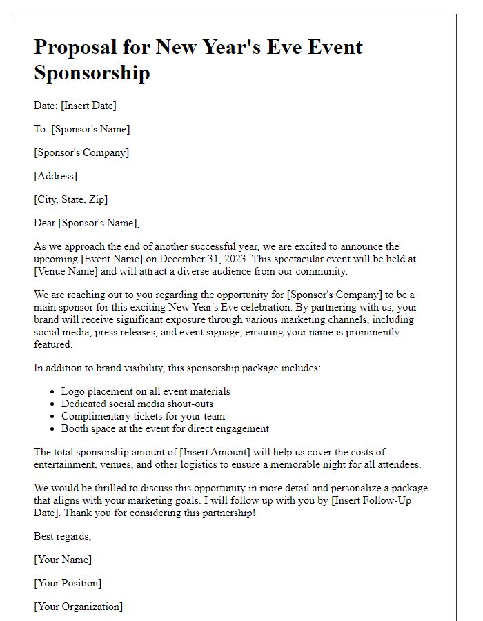 Letter template of Proposal for New Years Eve Event Sponsorship