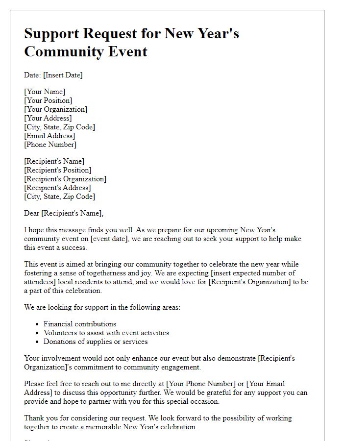 Letter template of Support Request for New Year's Community Event