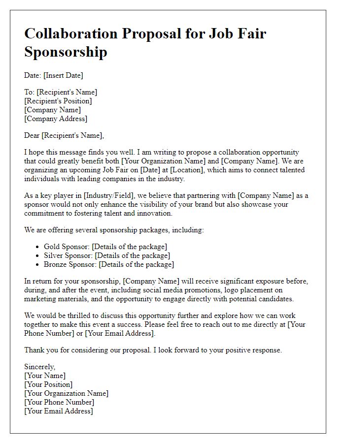 Letter template of collaboration proposal for job fair sponsorship