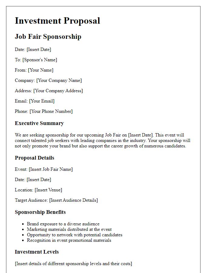 Letter template of investment proposal for job fair sponsorship