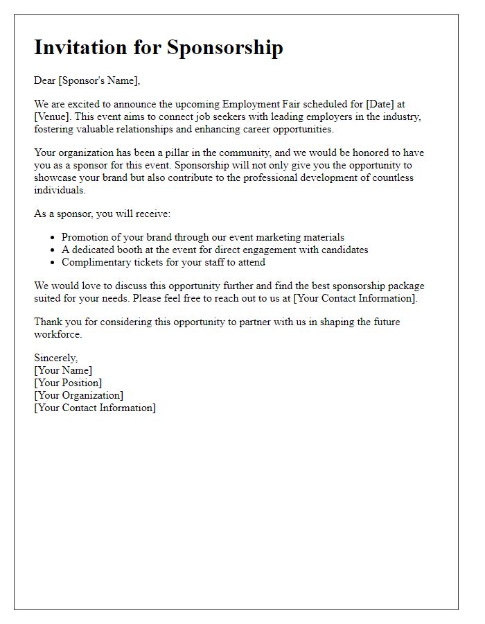 Letter template of invitation for sponsorship at employment fair