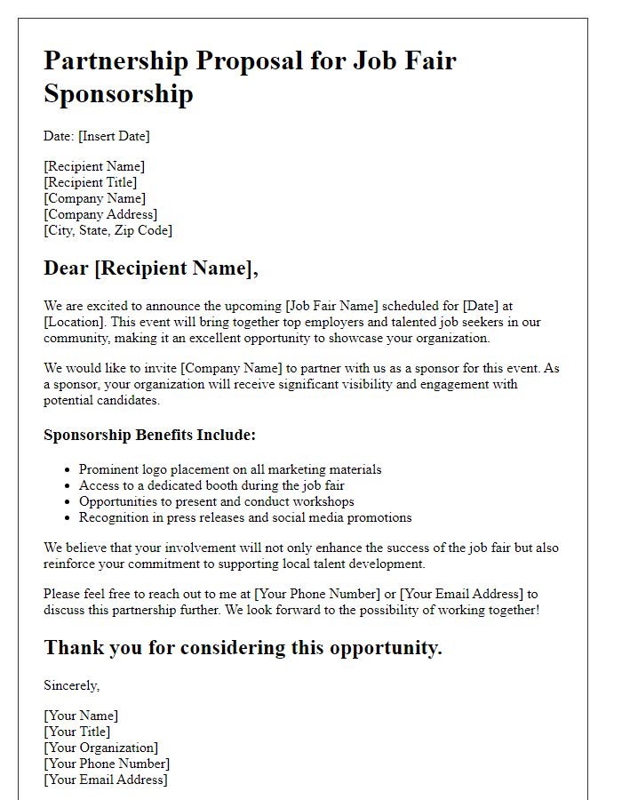 Letter template of partnership proposal for job fair sponsorship