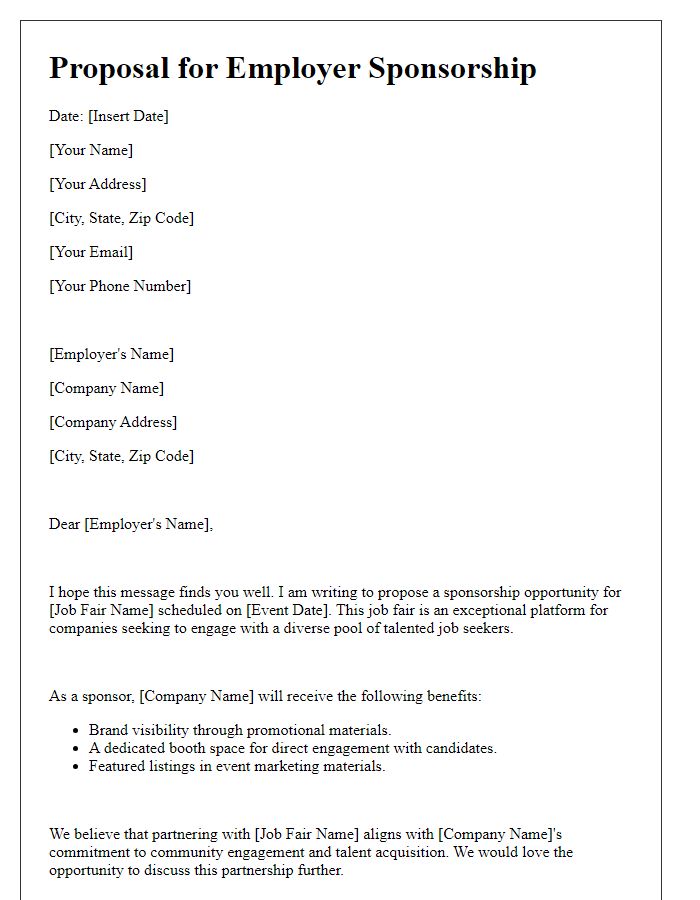 Letter template of proposal for employer sponsorship at job fair