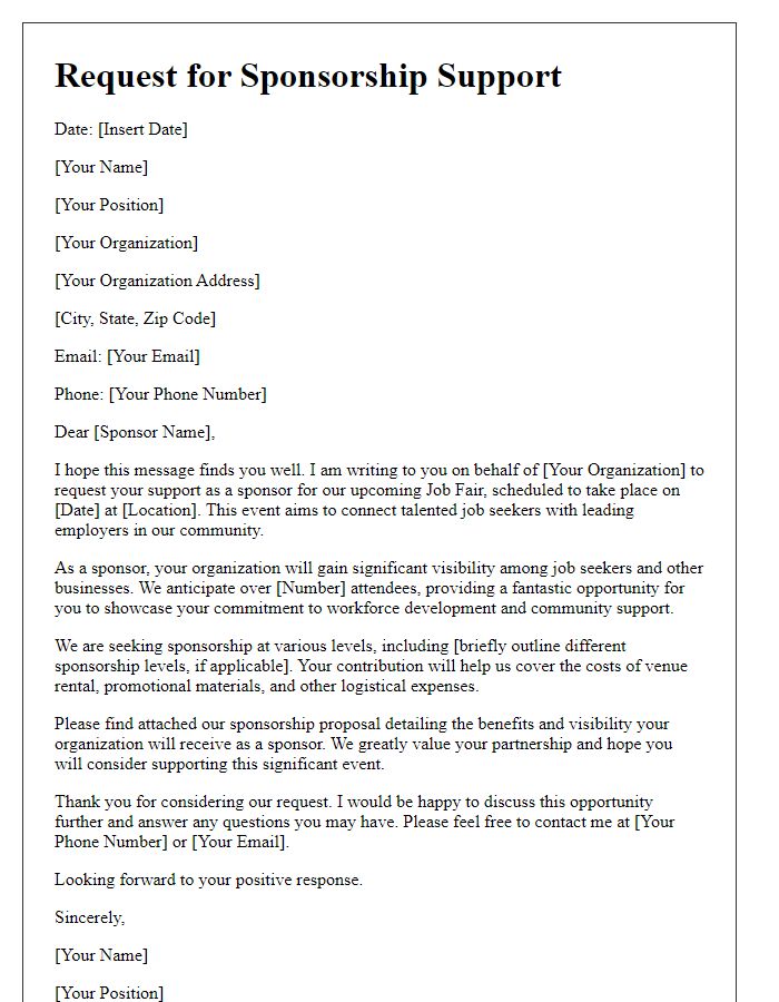 Letter template of request for job fair sponsorship support