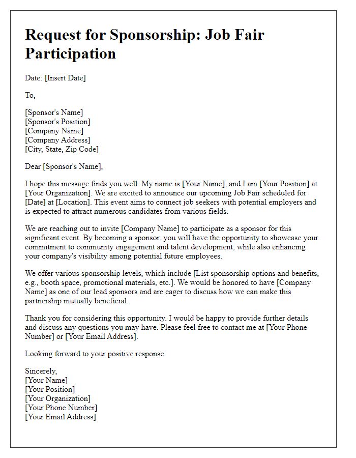 Letter template of sponsorship request for job fair participation