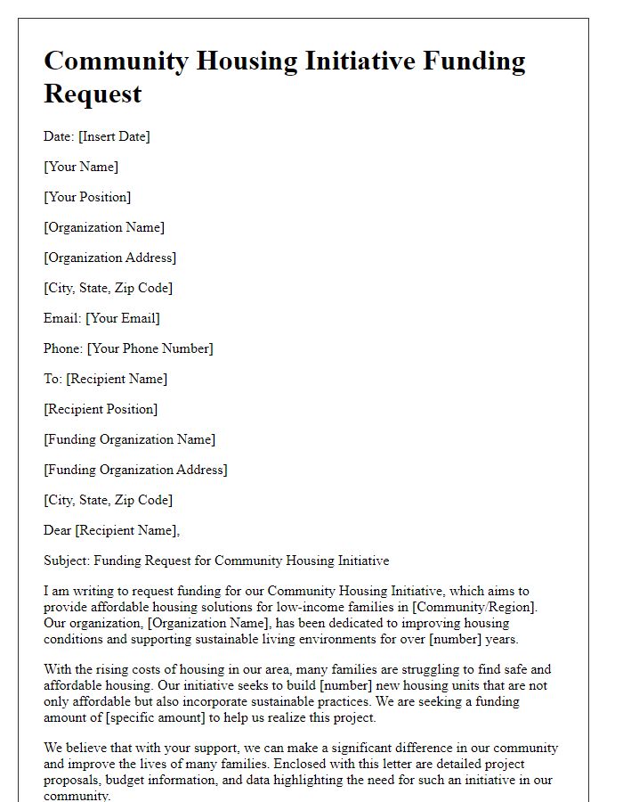 Letter template of community housing initiative funding request