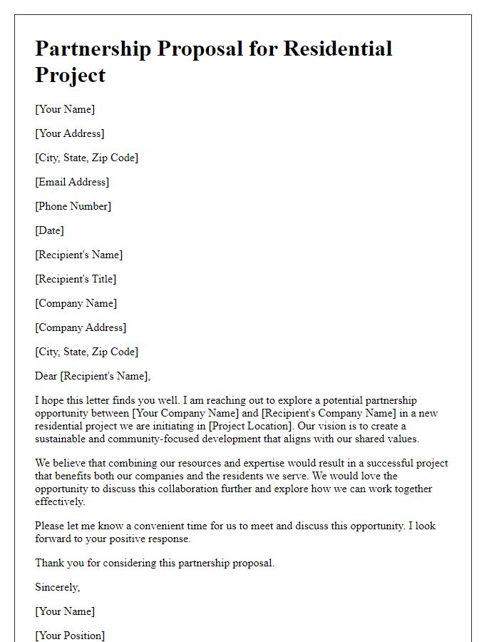 Letter template of residential project partnership request