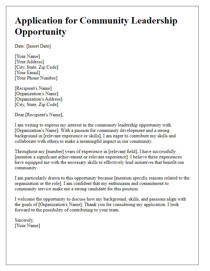 Letter template of application for community leadership opportunity.