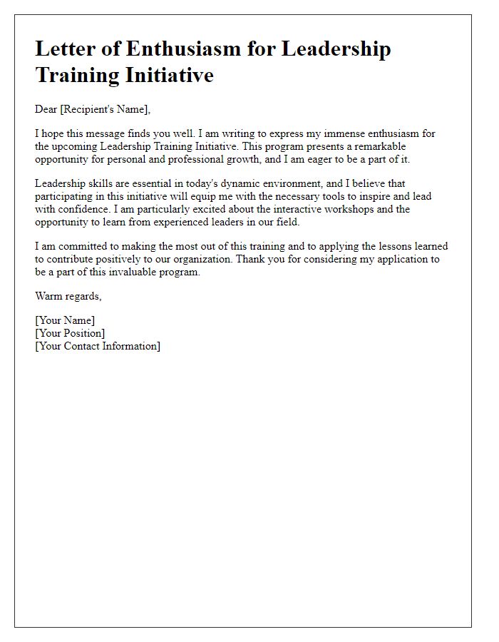 Letter template of enthusiasm for leadership training initiative.