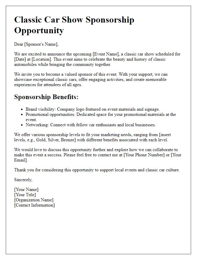 Letter template of classic car show sponsorship opportunity.