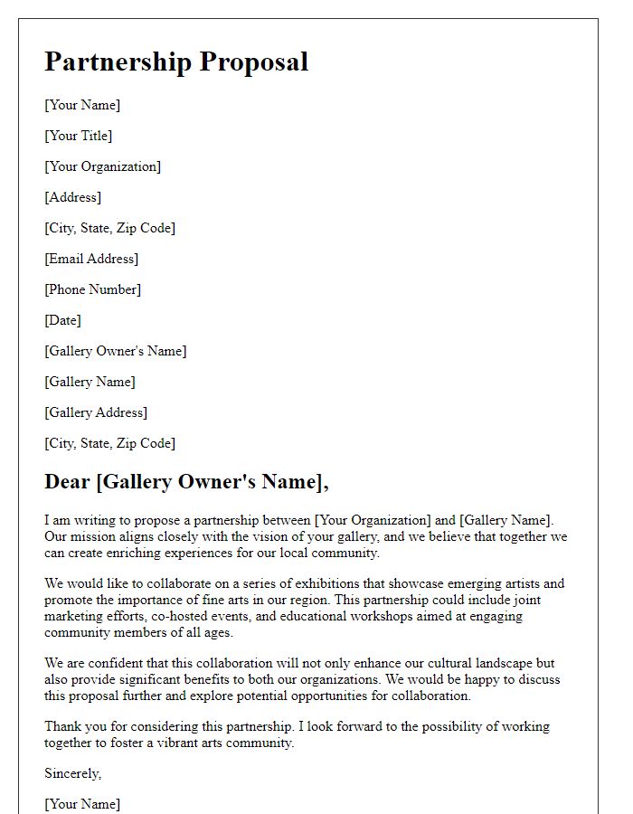 Letter template of fine arts partnership proposal for local gallery.