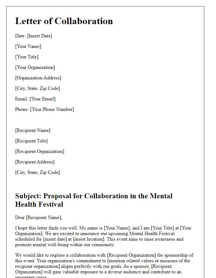 Letter template of collaboration for mental health festival sponsorship.