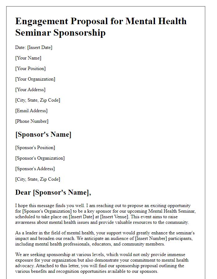 Letter template of engagement proposal for mental health seminar sponsorship.