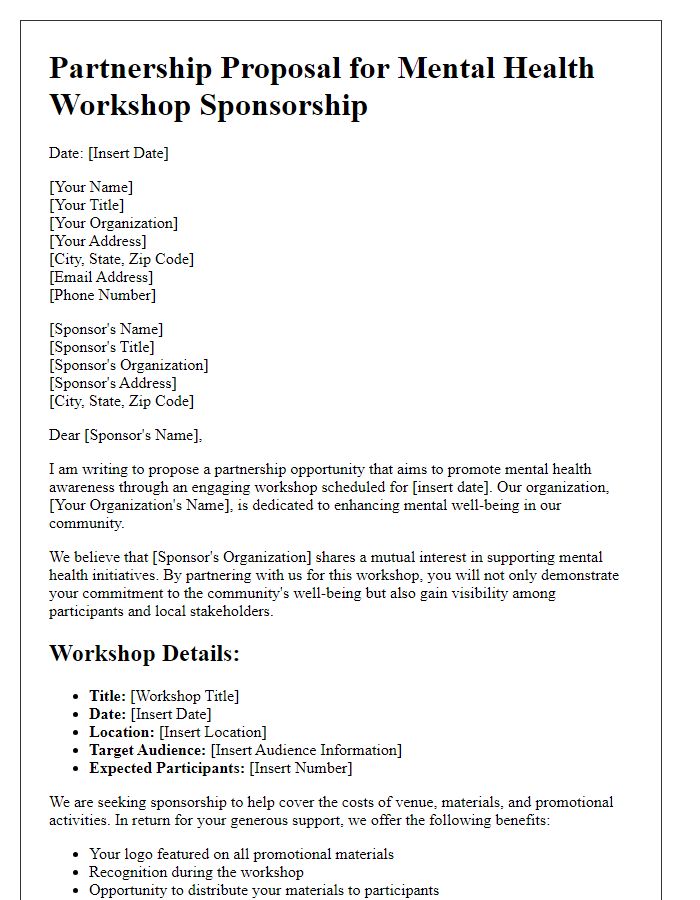 Letter template of partnership proposal for mental health workshop sponsorship.