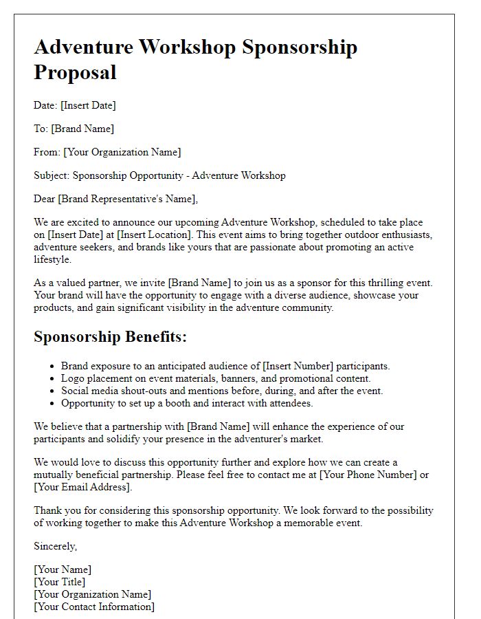 Letter template of adventure workshop sponsorship opportunity for brands