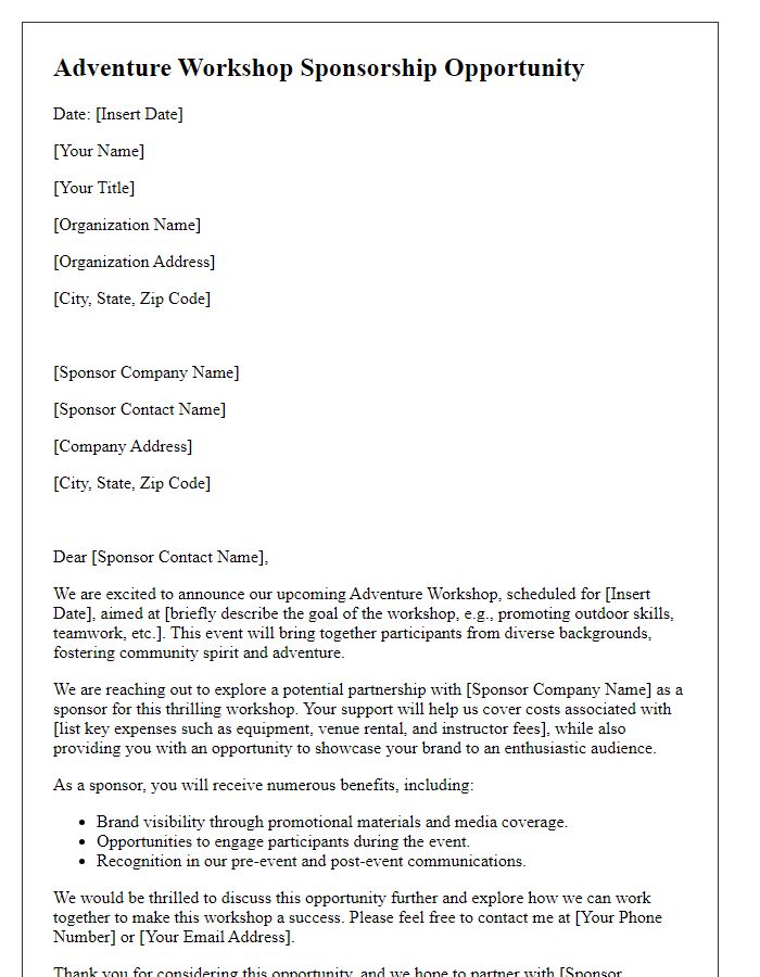 Letter template of adventure workshop sponsorship opportunity