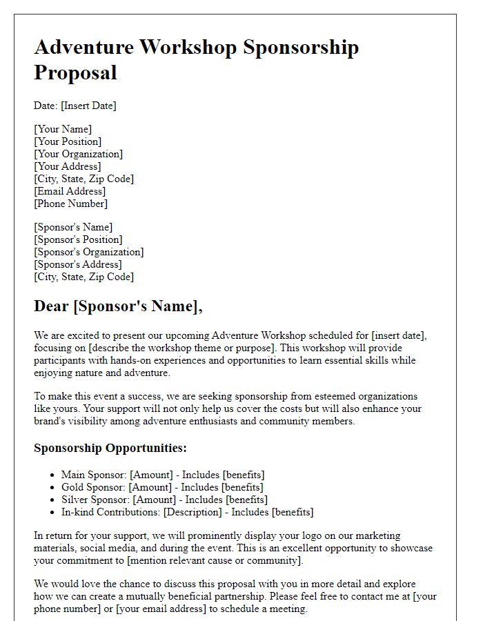 Letter template of adventure workshop sponsorship proposal