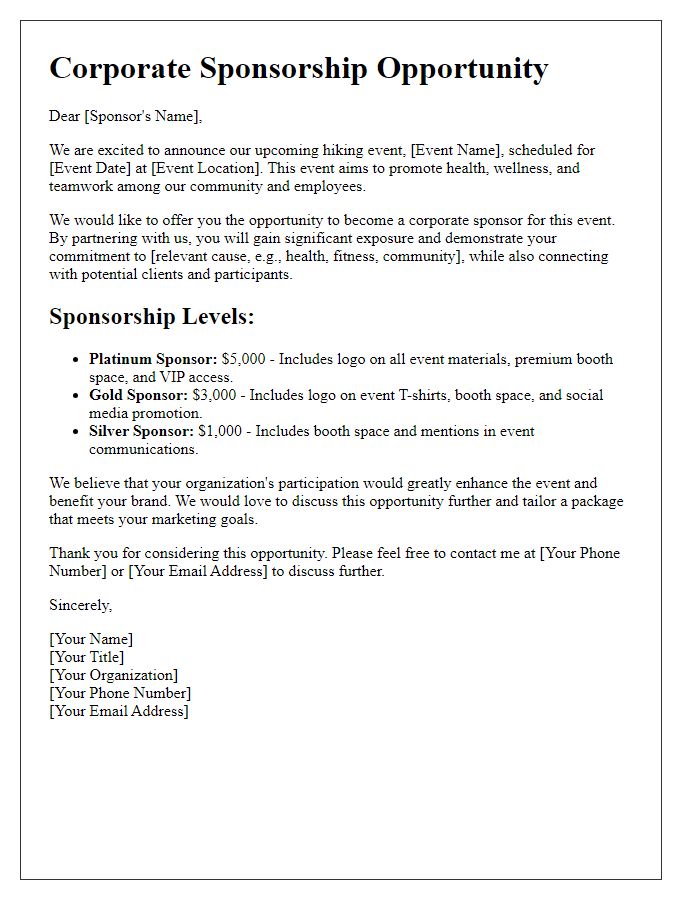 Letter template of hiking event corporate sponsorship offer