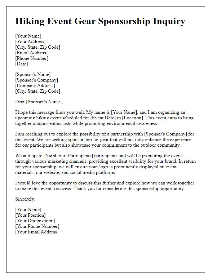 Letter template of hiking event gear sponsorship inquiry