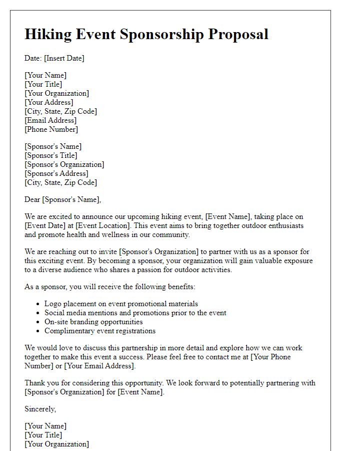 Letter template of hiking event promotional sponsorship proposal