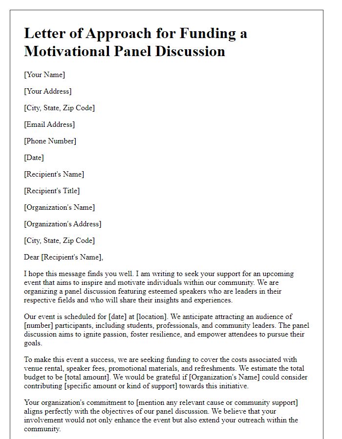 Letter template of approach for funding a motivational panel discussion