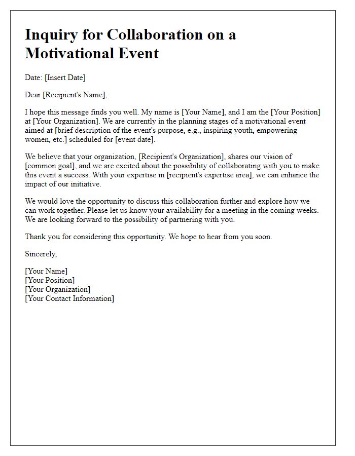 Letter template of inquiry for collaboration on a motivational event