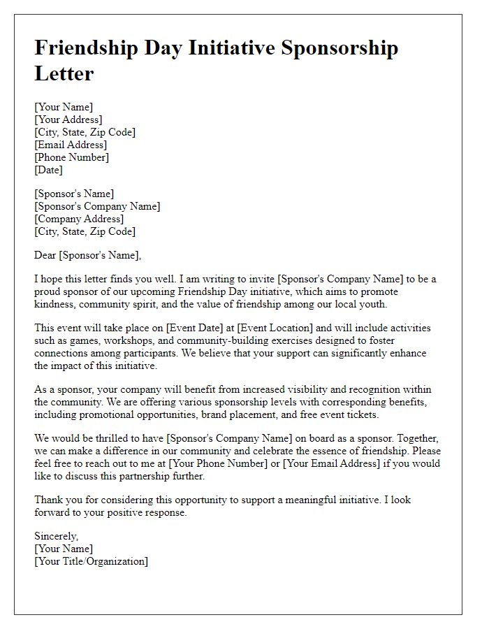 Letter template of Friendship Day Initiative Sponsorship Letter