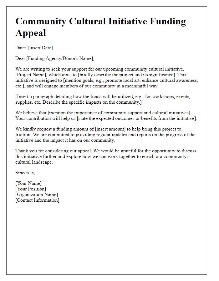 Letter template of community cultural initiative funding appeal