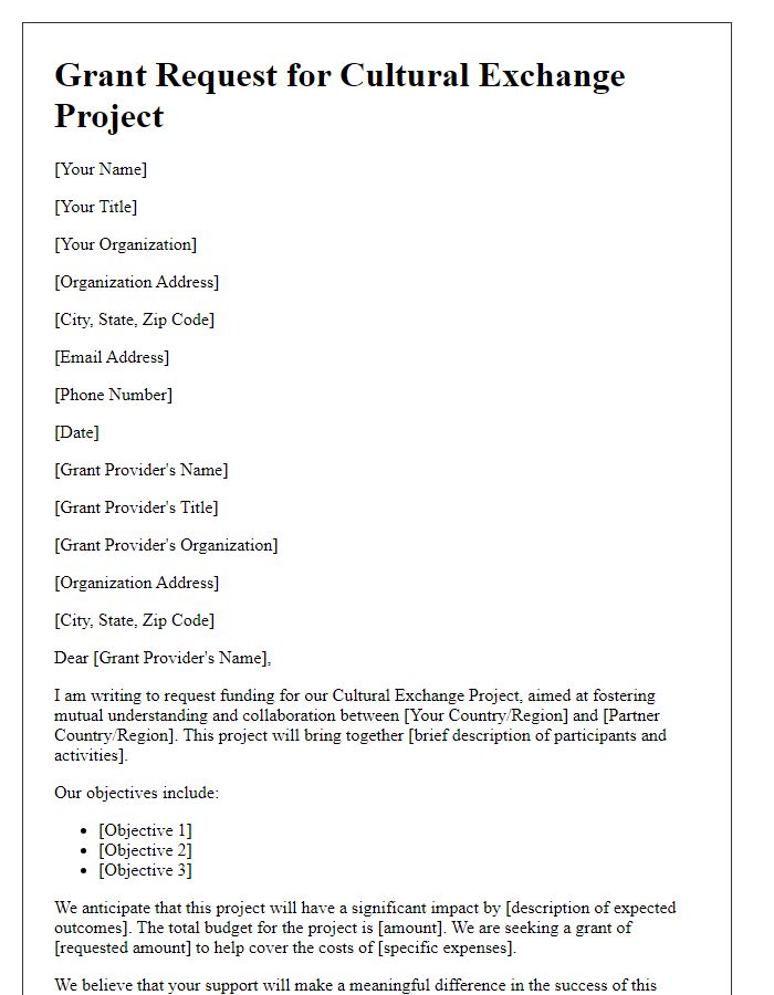 Letter template of cultural exchange project grant request