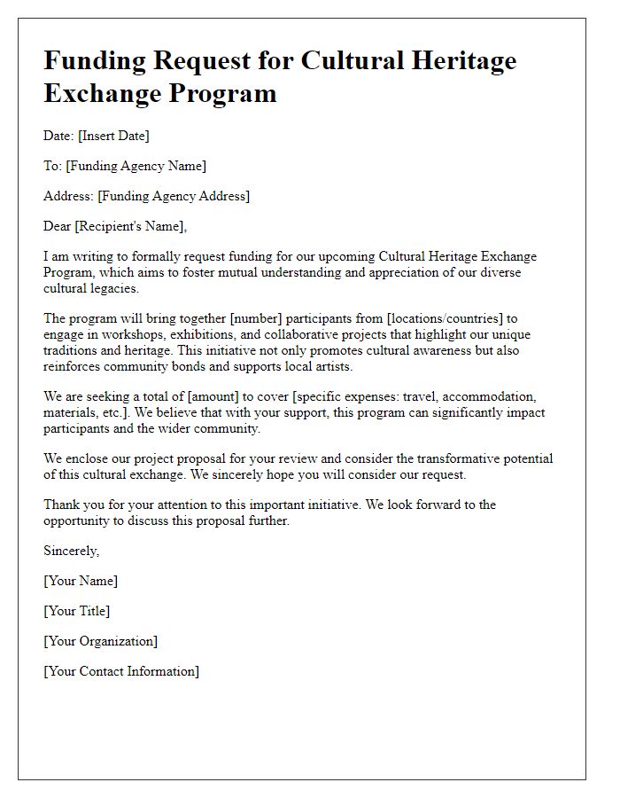 Letter template of cultural heritage exchange funding request