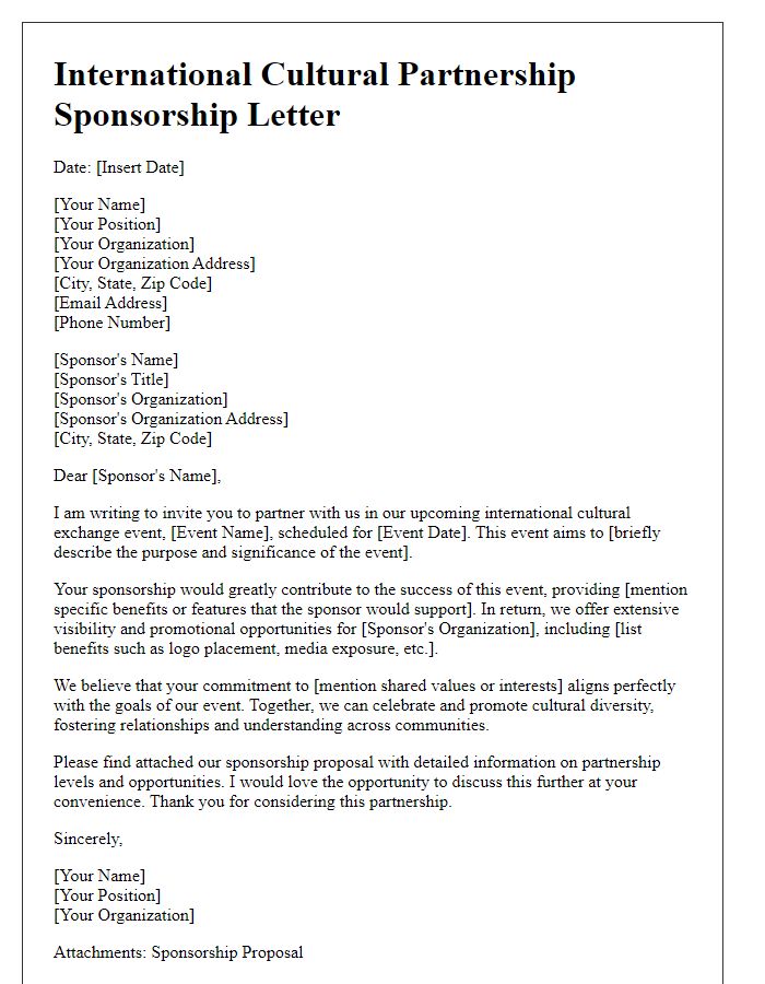 Letter template of international cultural partnership sponsorship letter