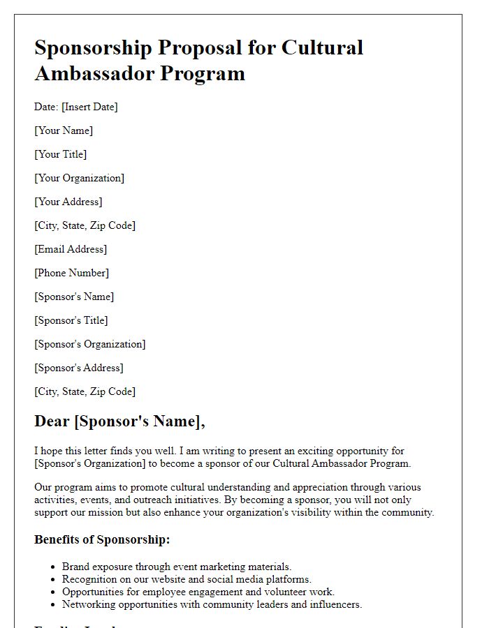 Letter template of sponsorship proposal for cultural ambassador program