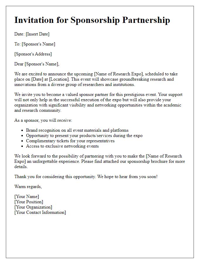 Letter template of invitation for sponsorship partnership for a research expo