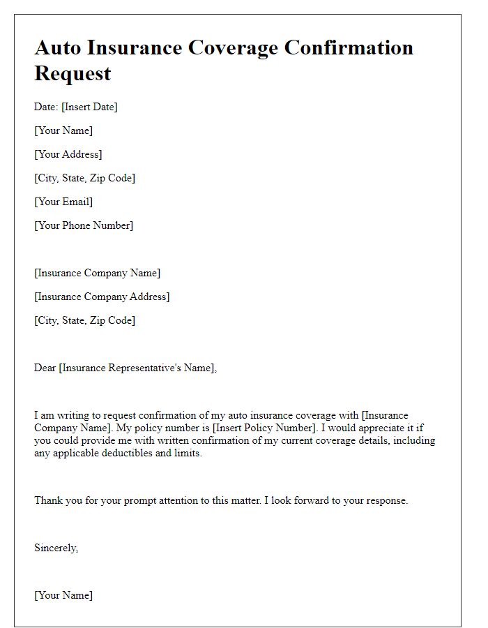 Letter template of auto insurance coverage confirmation request.