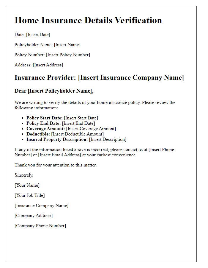 Letter template of home insurance details verification