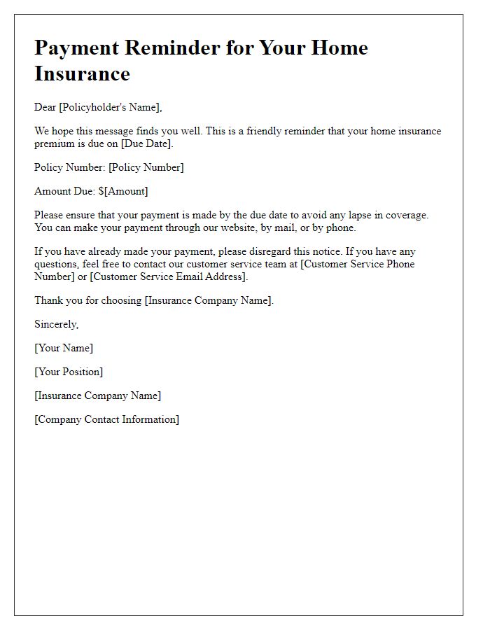 Letter template of home insurance payment reminder