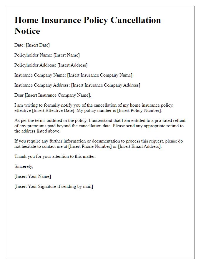 Letter template of home insurance policy cancellation notice