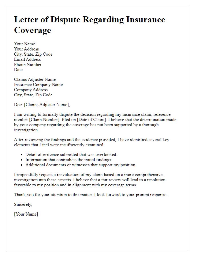 Letter template of insurance coverage dispute addressing insufficient investigation.