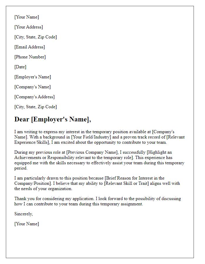 Letter template of introduction for temporary work application