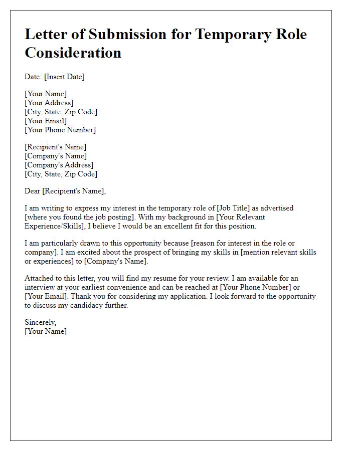 Letter template of submission for temporary role consideration