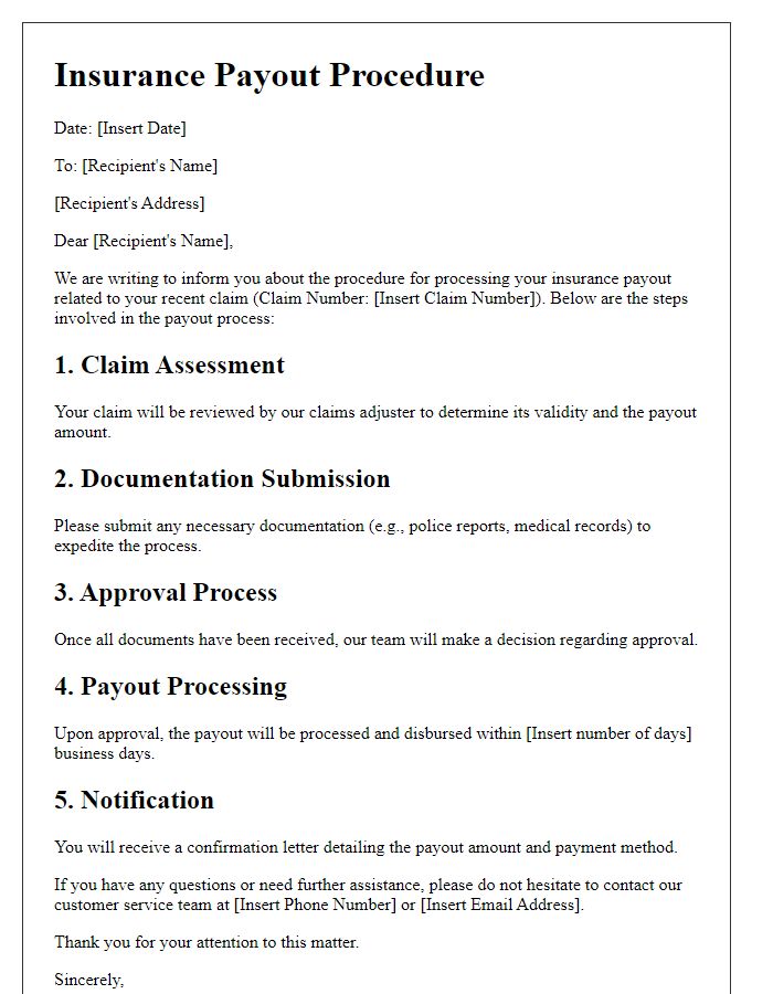 Letter template of insurance payout procedure description