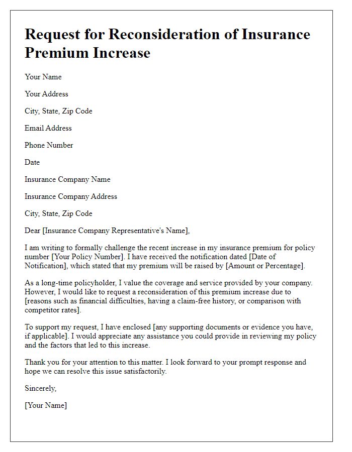 Letter template of insurance premium hike challenge.