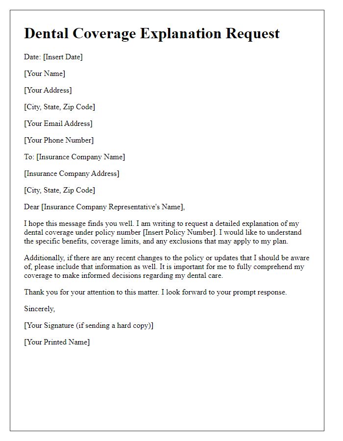 Letter template of dental coverage explanation request